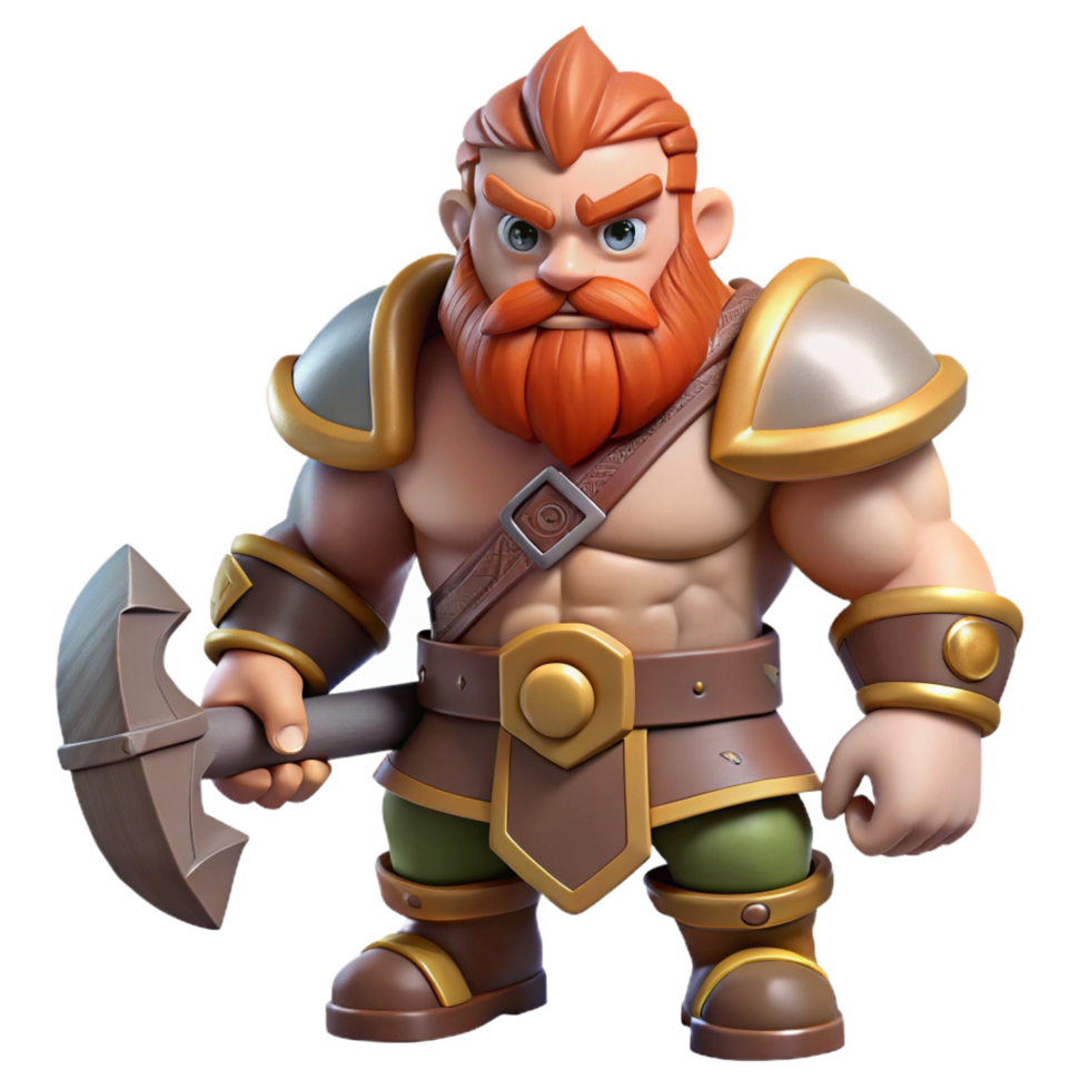 enchanting notable A muscular dwarf warrior with a warhammer. NO BACKGROUND with Transparent Background. png