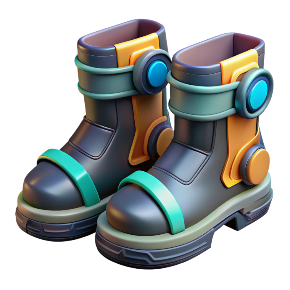 signature baroque Cyberpunk boots with magnetic soles NO BACKGROUND with Transparent Background. expertly shot png