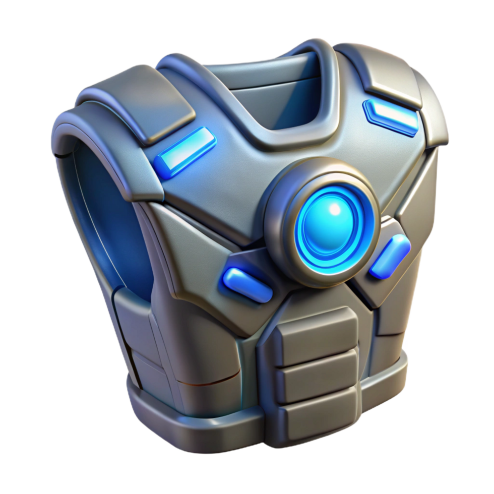 fascinating dreamy minimalist Robot chest plate with glowing power core NO BACKGROUND with Transparent Background. handcrafted png