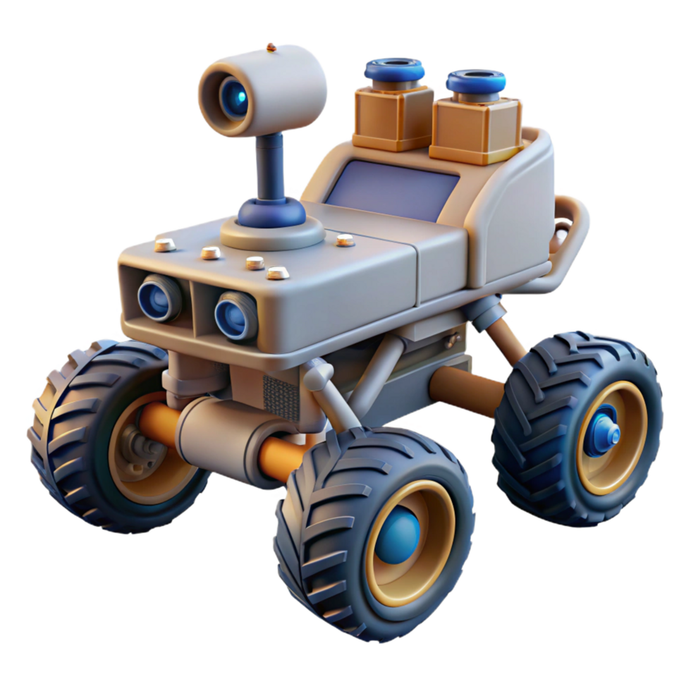 exemplary surreal Space exploration rover, six wheels, sensor array, NO BACKGROUND with handcrafted png