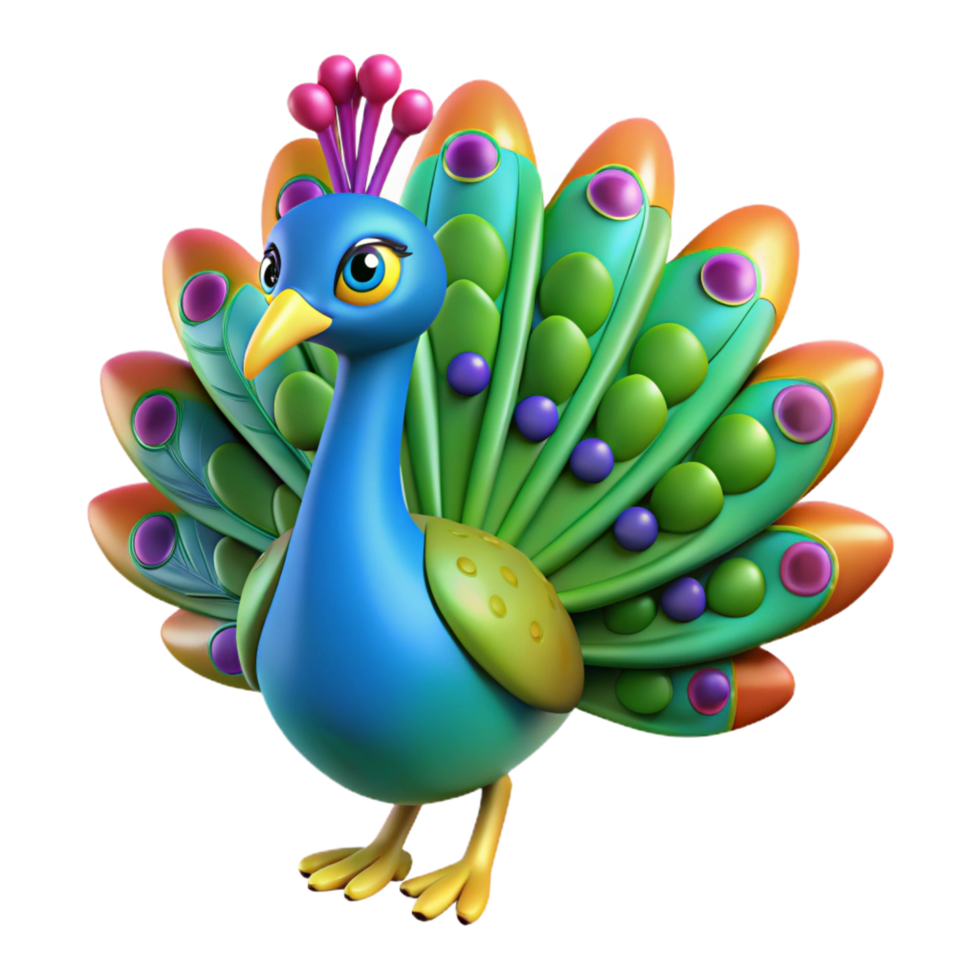 extraordinary intense creative A colorful peacock with feathers displayed. NO BACKGROUND with Transparent Background. detailed png