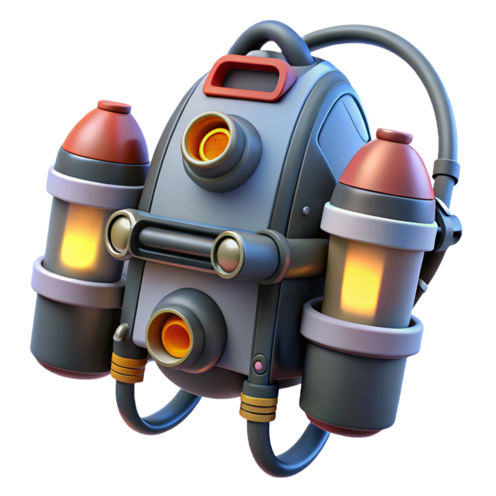 sought-after renaissance Futuristic jetpack, thrusters, control panel, harness. NO BACKGROUND with Transparent Background. crisp png