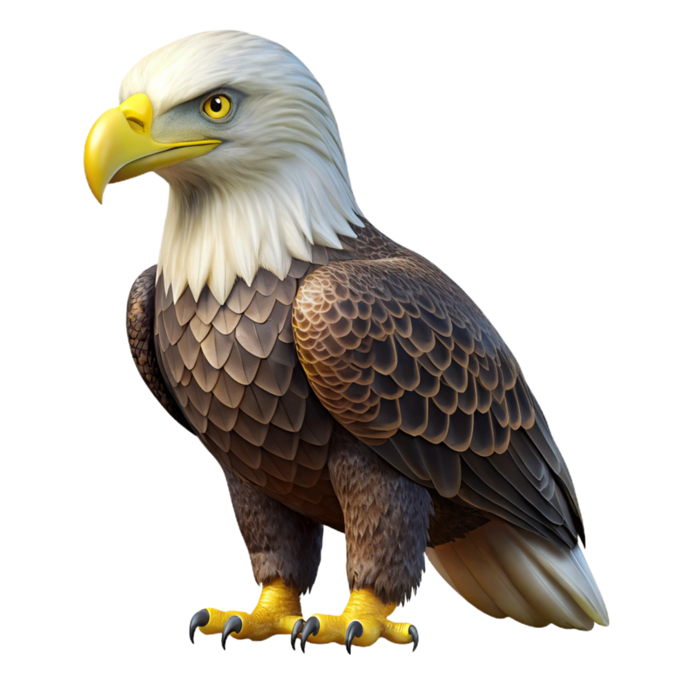 exemplary retro A majestic bald eagle perched, NO BACKGROUND with Transparent Background. detailed png