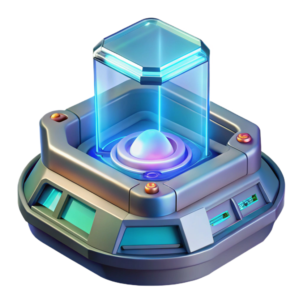 iconic artistic Futuristic communication device with a holographic display. NO BACKGROUND with Transparent Background. handcrafted png