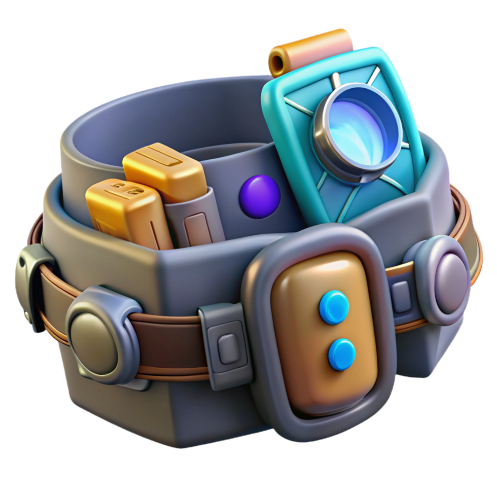 extraordinary dynamic baroque Cyberpunk character's belt with various gadgets NO BACKGROUND with Transparent Background. museum quality png