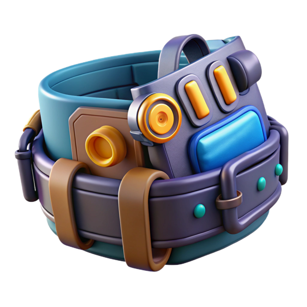 ethereal wonderful Cyberpunk character's belt with various gadgets NO BACKGROUND with Transparent Background. expertly shot png