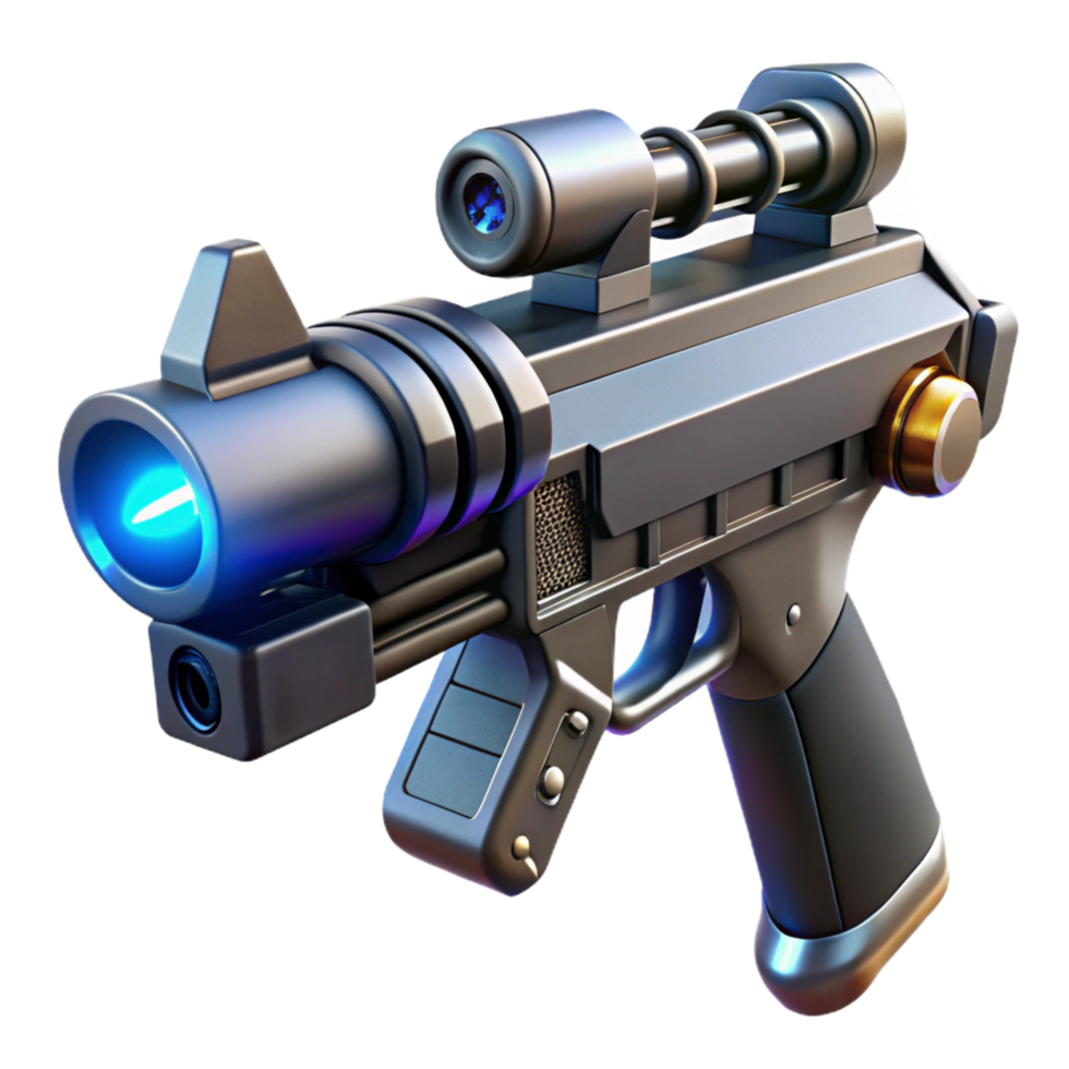 gorgeous avant-garde Cyberpunk weapon, laser sight, chrome and black, NO BACKGROUND with Transparent Background. exclusive png