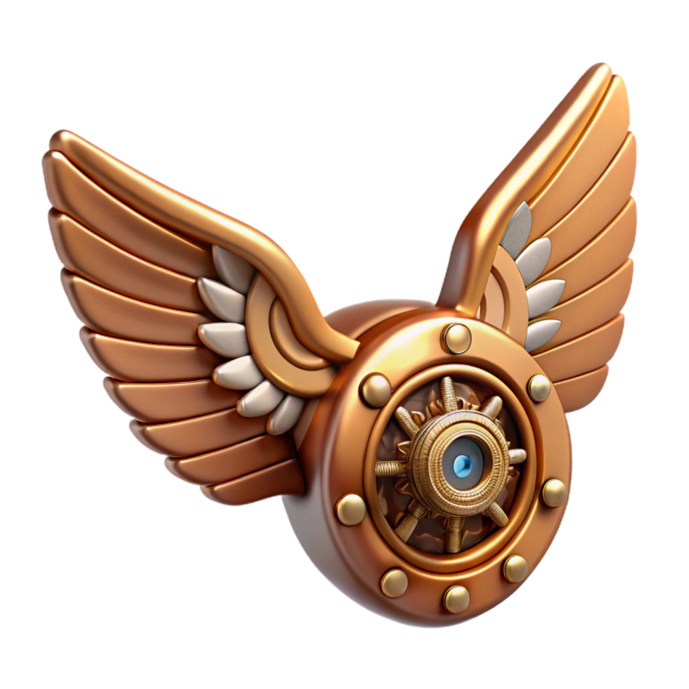 exquisite dramatic surreal Steampunk wings made of clockwork gears and leather. NO BACKGROUND with Transparent Background. flawless png