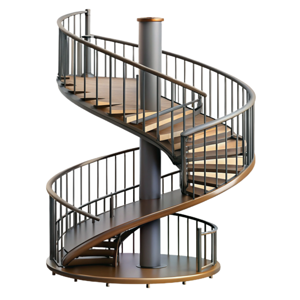exquisite art deco Spiral staircase wrought iron railing, NO BACKGROUND with Transparent Background. 4K png