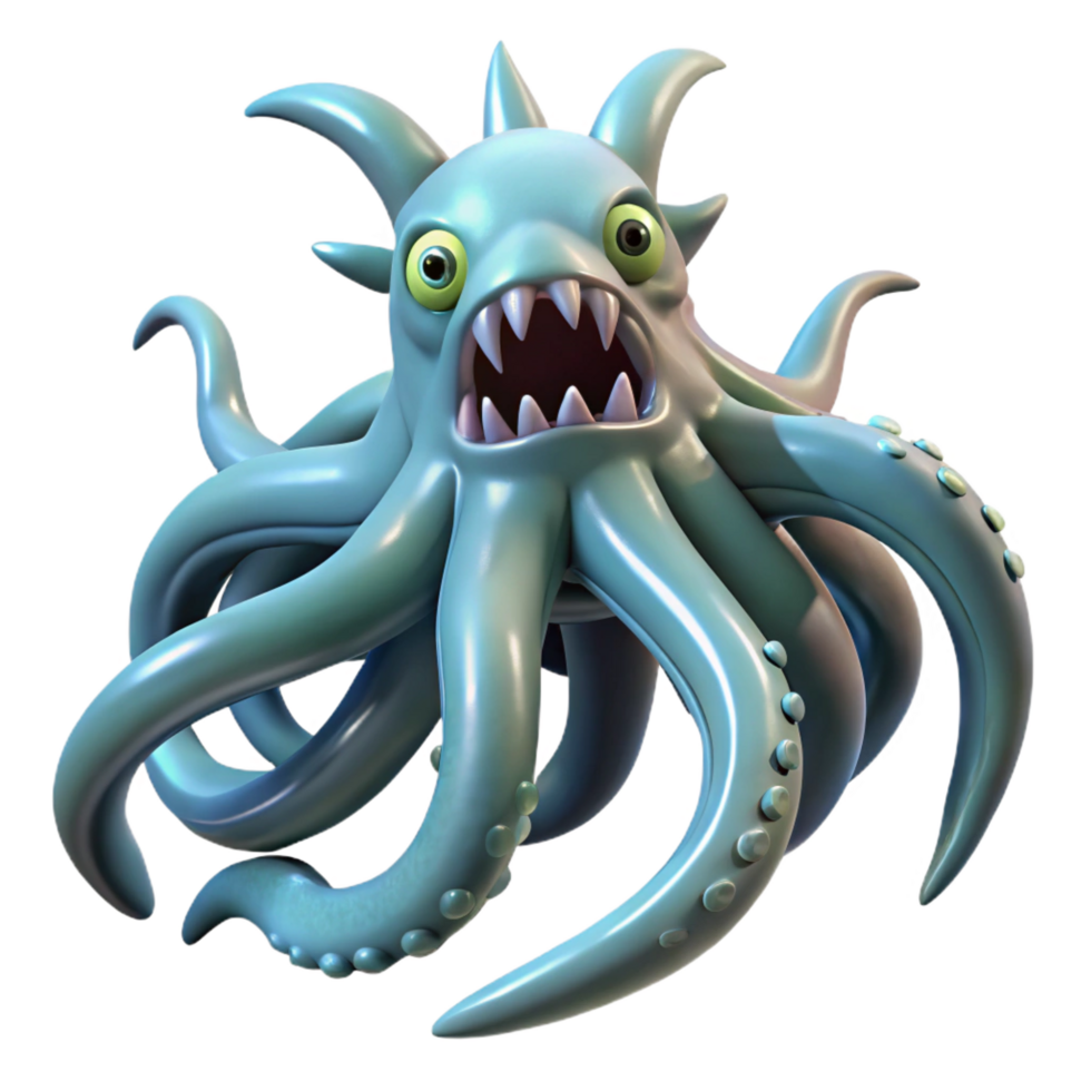 captivating playful organic A Kraken, giant, tentacled sea monster, NO BACKGROUND with Transparent Background. sharp png