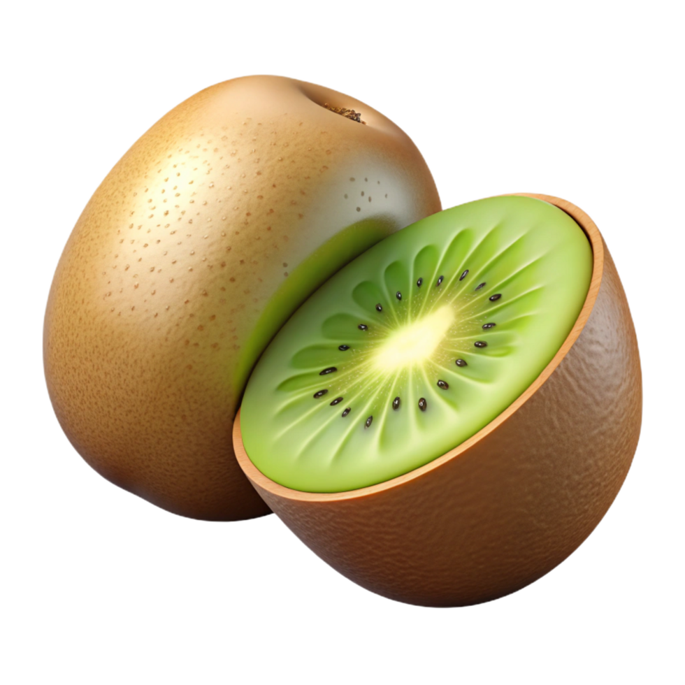celebrated artistic Kiwi fruit cut in half NO BACKGROUND with Transparent Background. high quality png