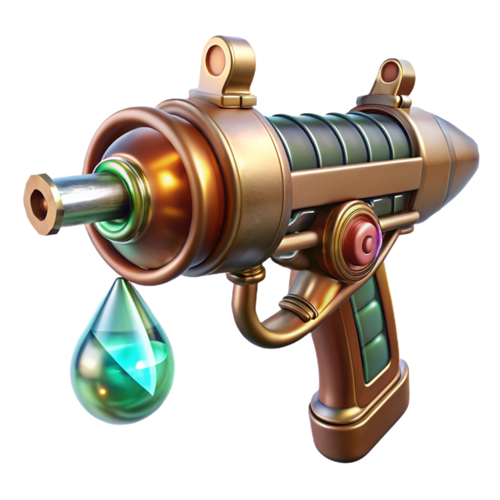 hypnotic passionate victorian Steampunk ray gun with copper piping and a glowing crystal core. NO BACKGROUND with Transparent Background. luxury png