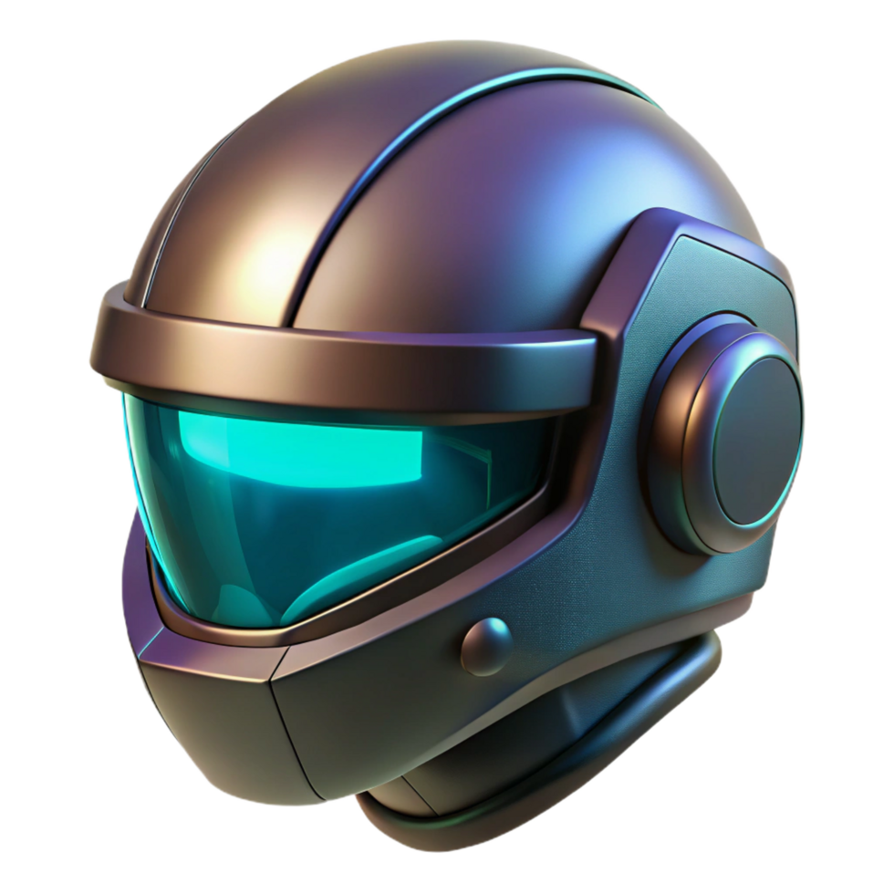deslumbrante apaixonado boêmio cyberpunk motocicleta capacete com brilhando viseira. não fundo com transparente fundo. artesão png