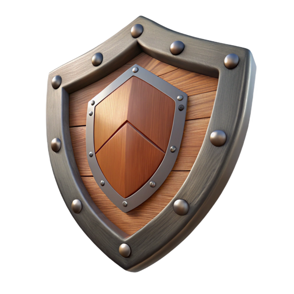 spectacular signature Single medieval shield, metal and wood, heraldic design, NO BACKGROUND with Transparent Background. png