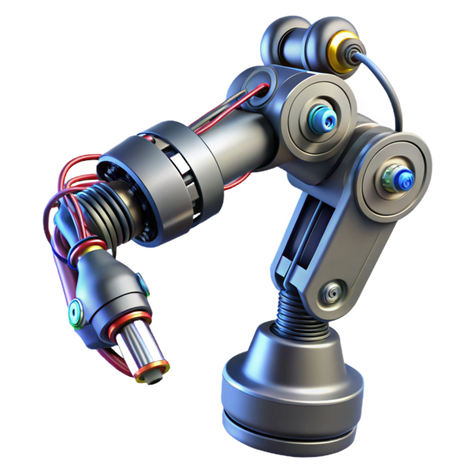 tranquil exquisite Cyberpunk robotic arm with intricate wiring NO BACKGROUND with Transparent Background. refined png