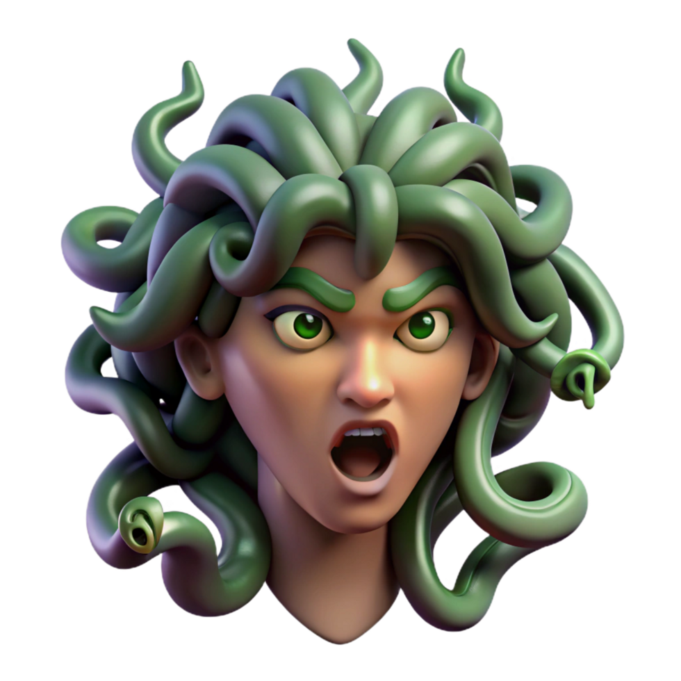 elegant distinctive A menacing medusa head, snakes writhing. NO BACKGROUND with Transparent Background. png