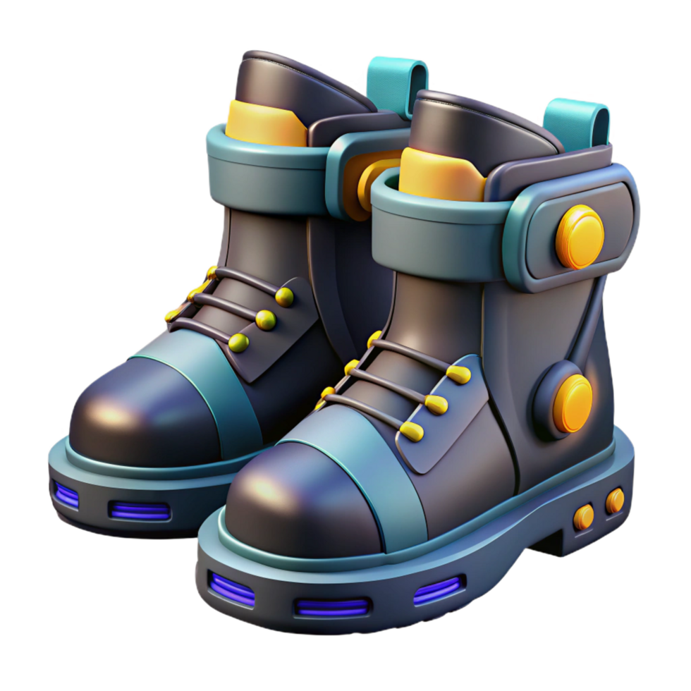 sumptuous romantic coastal Futuristic combat boots with magnetic soles NO BACKGROUND with Transparent Background. studio quality png