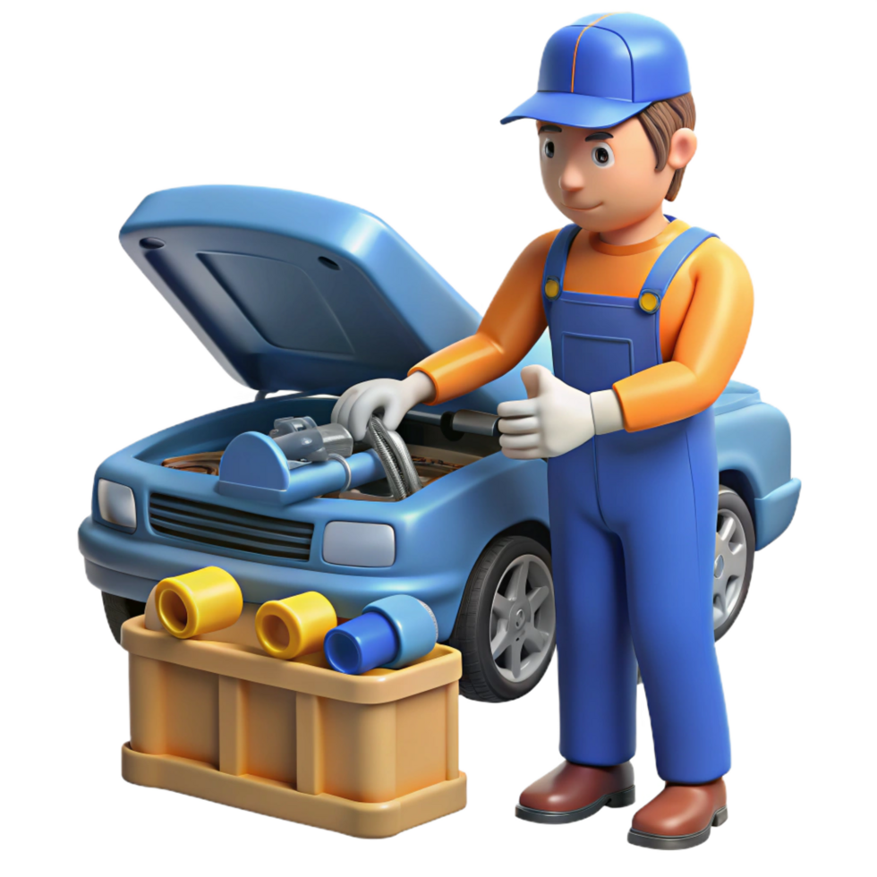 striking nostalgic abstract Auto mechanic repairing car engine NO BACKGROUND with Transparent Background. refined png