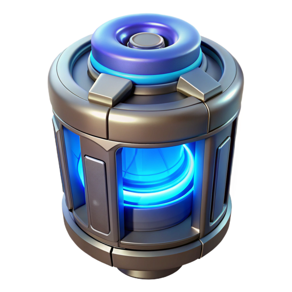 glorious celebrated Futuristic power cell with glowing core. NO BACKGROUND with Transparent Background. png