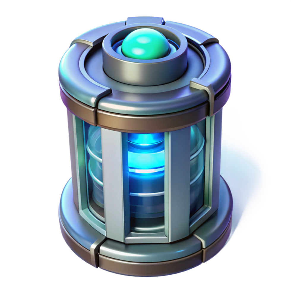 exceptional modern Futuristic power cell with glowing core and energy indicator NO BACKGROUND with Transparent Background. artisan png