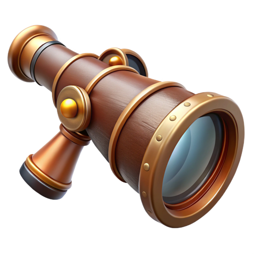 timeless elegant Steampunk spyglass with a retractable lens and a leather grip. NO BACKGROUND with Transparent Background. impeccable png
