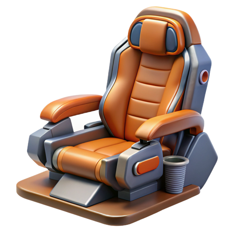 serene coastal Spaceship pilot seat, ergonomic design, safety harness, control stick. NO BACKGROUND with Transparent Background. genuine png