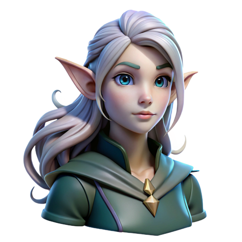 stunning unforgettable Fantasy character portrait, female elf, long flowing hair, NO BACKGROUND with Transparent Background. png