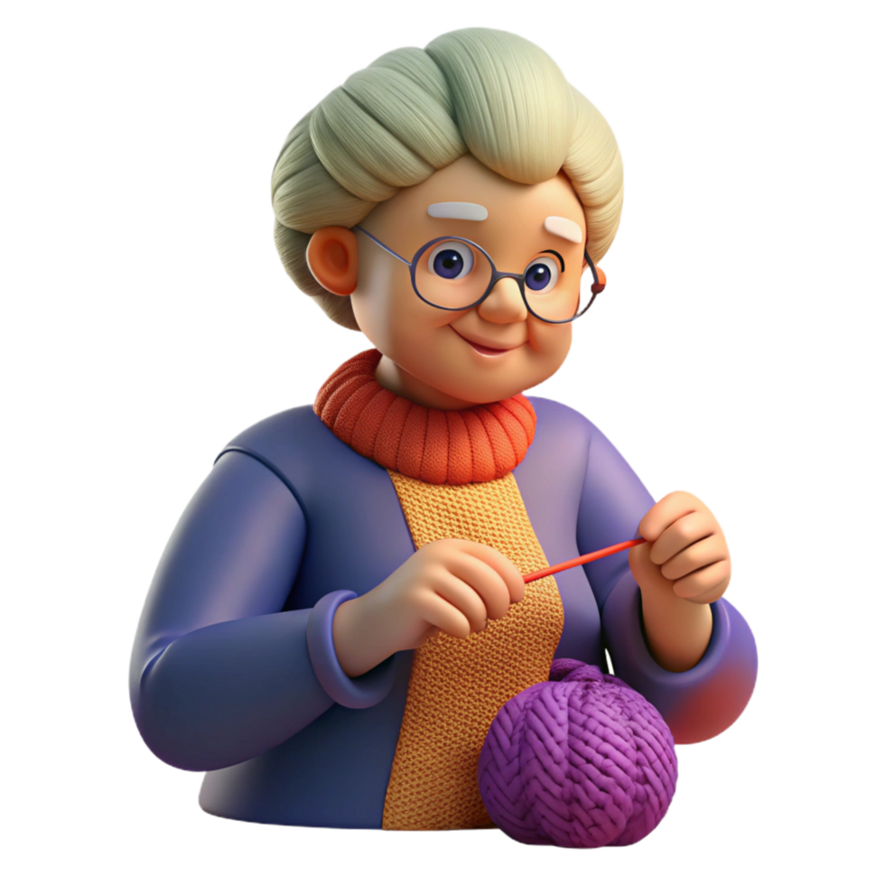 exquisite abstract Elderly woman knitting NO BACKGROUND with Transparent Background. perfect clarity png