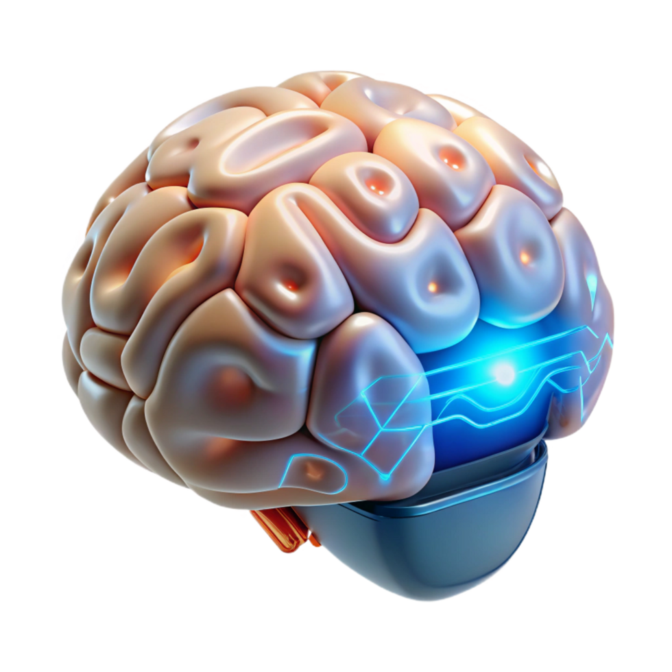 gorgeous melancholic impressionist Cybernetic brain implant with glowing circuitry and neural interface NO BACKGROUND with Transparent Background. handcrafted png