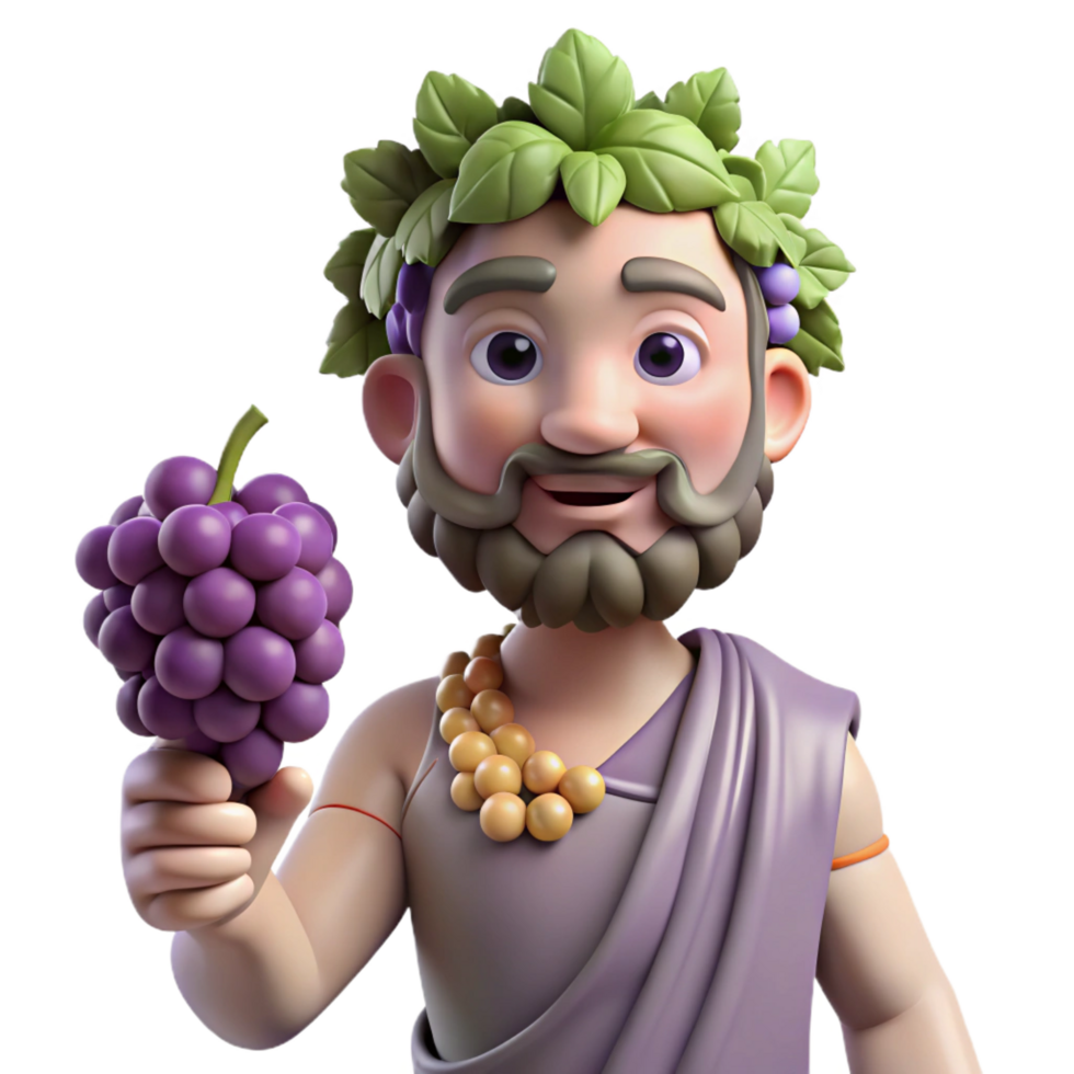 glorious unforgettable Dionysus, God of Wine, holding grapes, NO BACKGROUND with Transparent Background. png