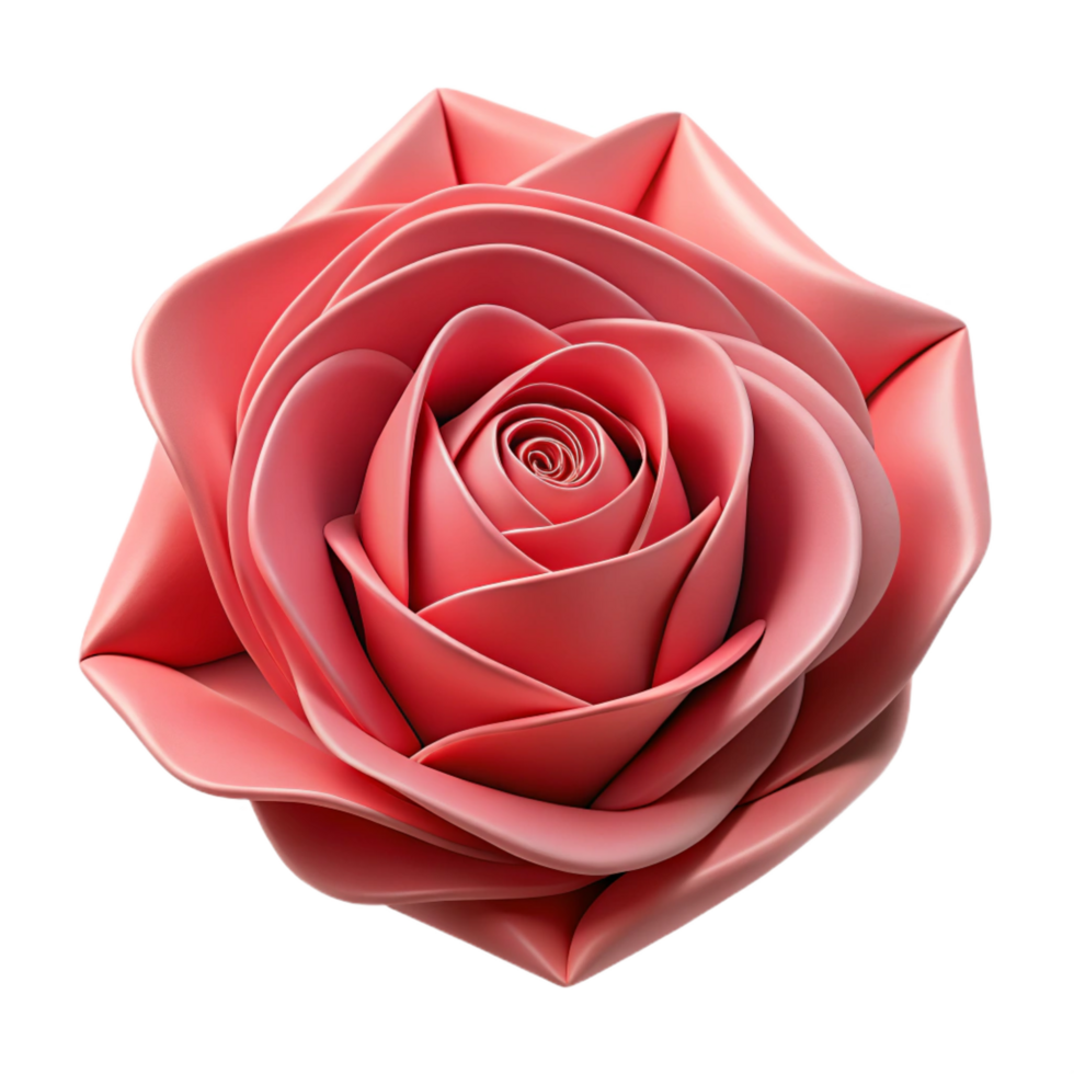 exemplary traditional A single, blooming rose made of folded paper. NO BACKGROUND with Transparent Background. original png