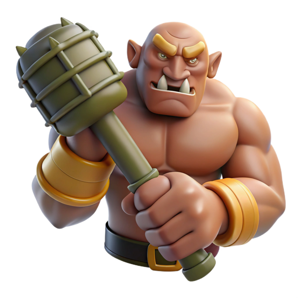 gorgeous distinguished A muscular ogre fist, clutching a rough-hewn club. NO BACKGROUND with Transparent Background. png