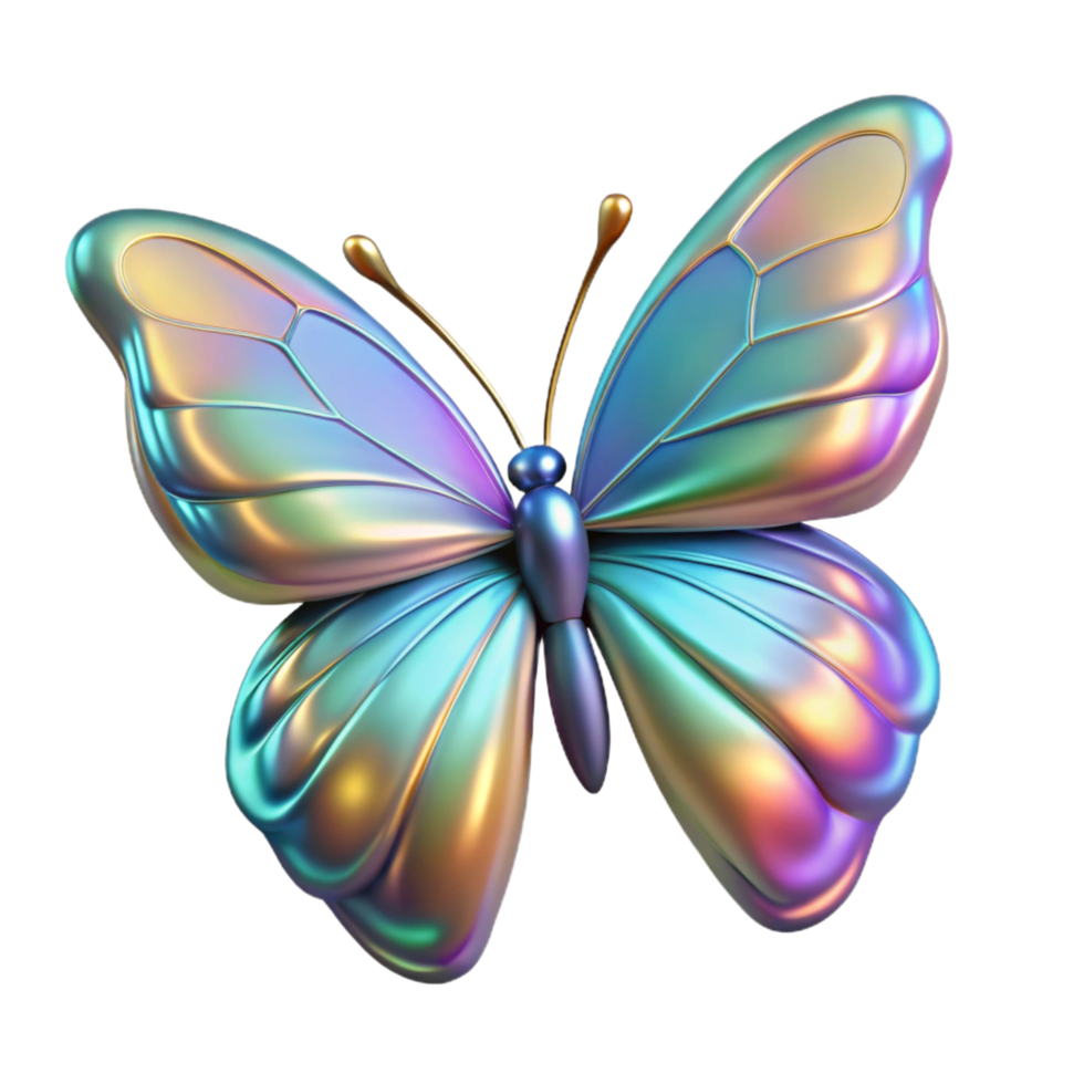 immaculate inspired A single, delicate butterfly, iridescent wings. NO BACKGROUND with Transparent Background. png