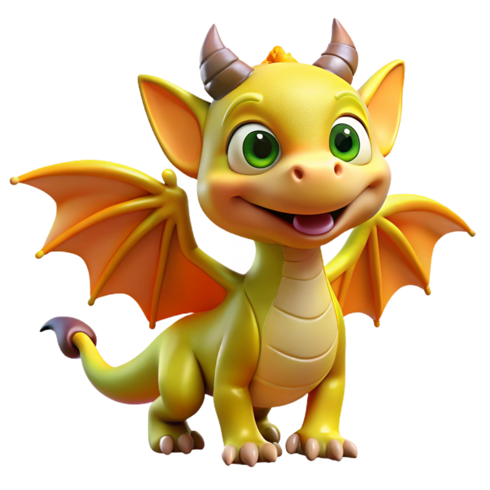 elegant acclaimed Smiling cartoon dragon, playful expression, small wings, NO BACKGROUND with Transparent Background. png