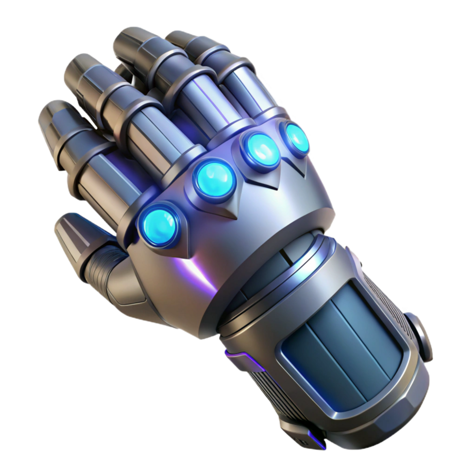 mesmerizing reflective futuristic Sci-fi power armor gauntlet with energy weapon NO BACKGROUND with Transparent Background. professional png