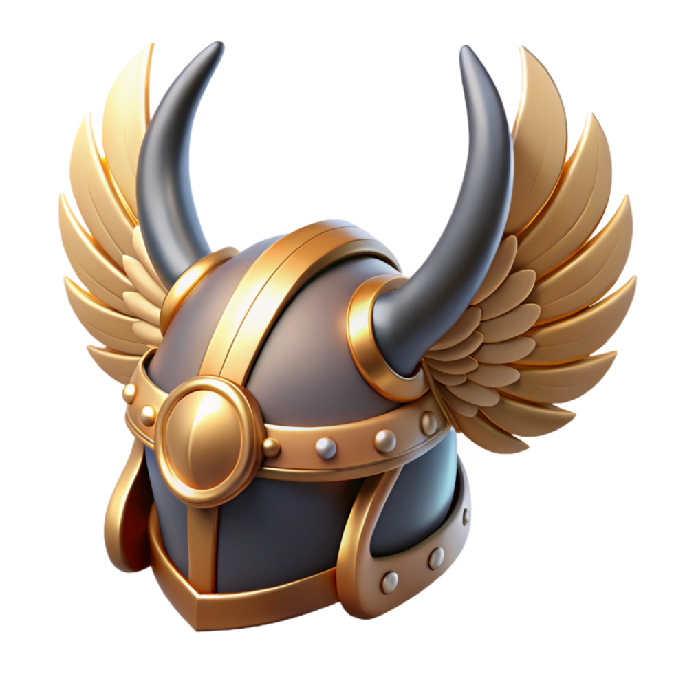 rare gothic A stylized, winged helmet, adorned with feathers and horns. NO BACKGROUND with Transparent Background. studio quality png