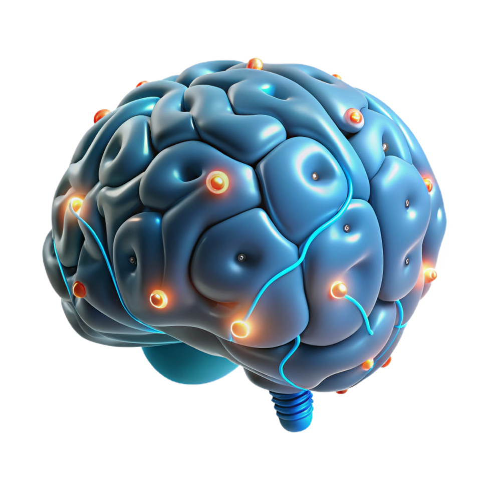immaculate tropical Cybernetically enhanced human brain with glowing synapses NO BACKGROUND with Transparent Background. sharp png