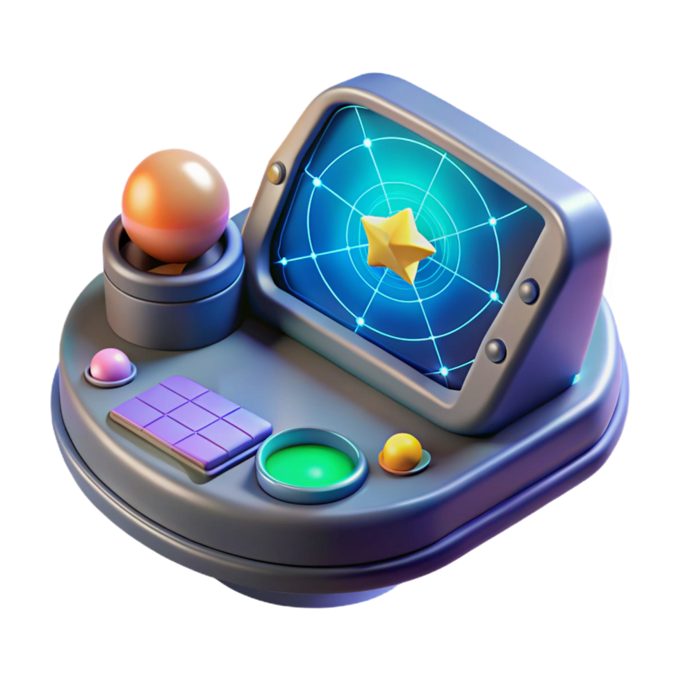 radiant geometric Spaceship navigation console with holographic star chart. NO BACKGROUND with Transparent Background. original png