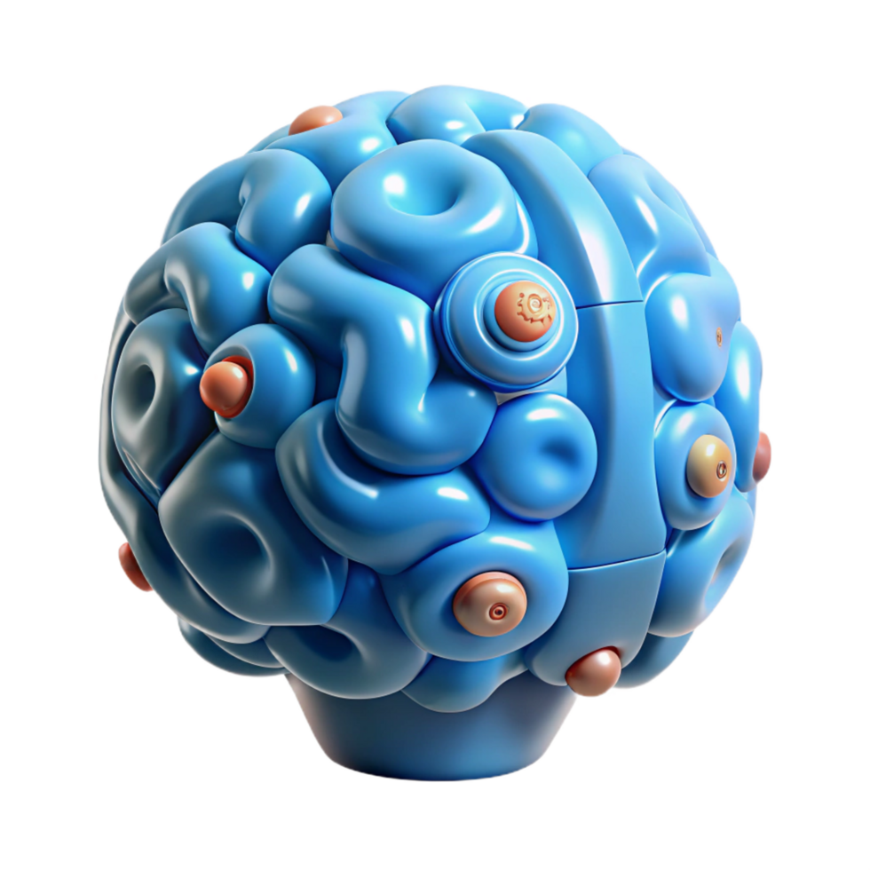 radiant melancholic impressionist Artificial intelligence brain, AI concept NO BACKGROUND with Transparent Background. crisp png