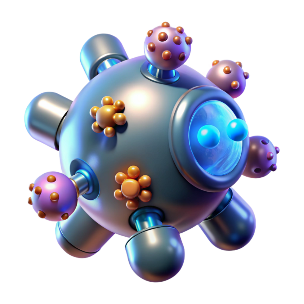 energetic wonderful Advanced medical nanobots with glowing particles NO BACKGROUND with Transparent Background. expertly shot png