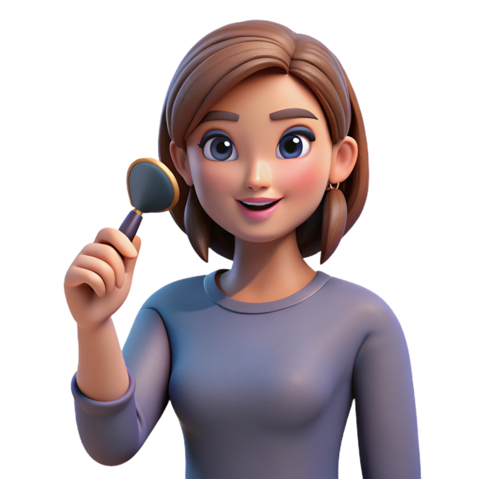 iconic organic Young woman applying makeup NO BACKGROUND with Transparent Background. professional png