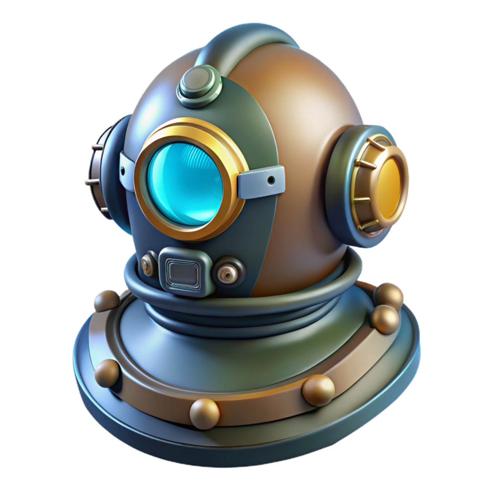 nostalgic elegant Futuristic diving suit helmet with integrated lights NO BACKGROUND with Transparent Background. precision png