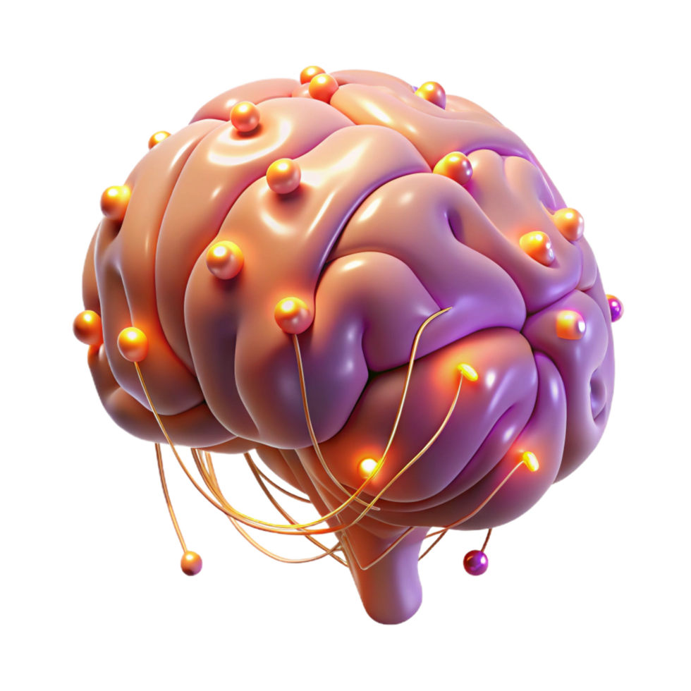 ethereal impressive A stylized brain, depicted with glowing neural pathways. NO BACKGROUND with Transparent Background. precision png