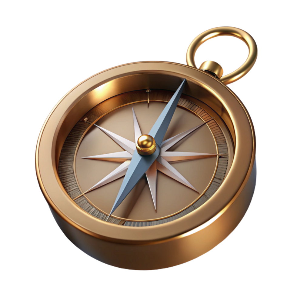 majestic coveted A single, antique, brass compass, pointing North. NO BACKGROUND with Transparent Background. png