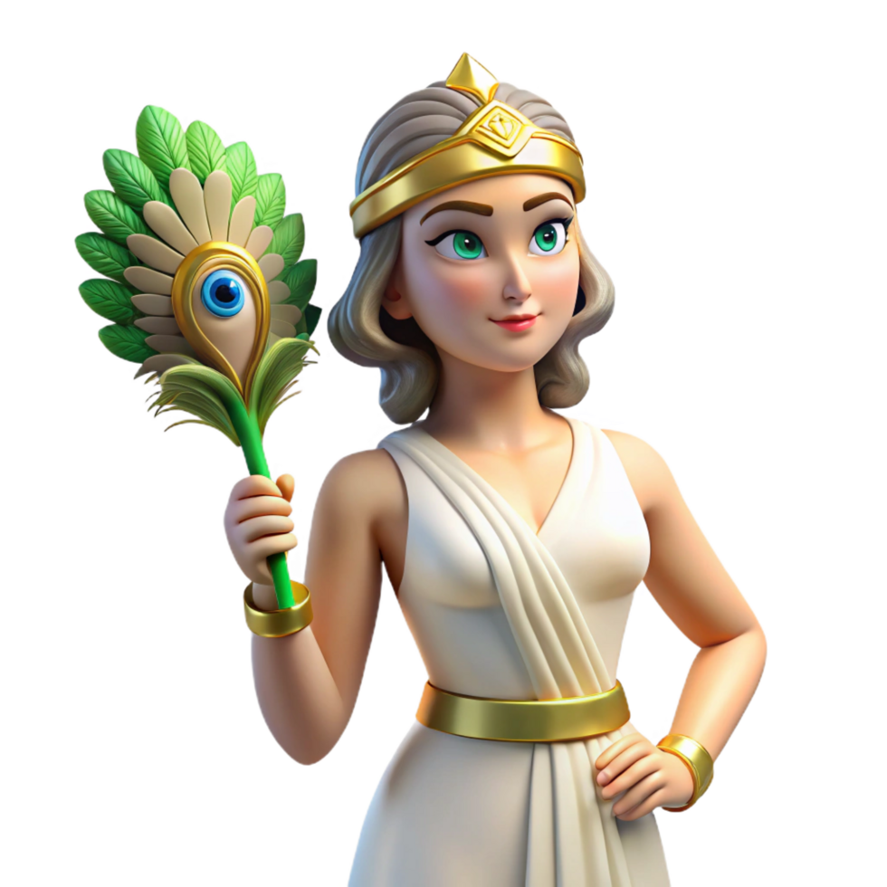 exemplary nordic Hera, Greek goddess of marriage, with a peacock feather NO BACKGROUND with Transparent Background. studio quality png