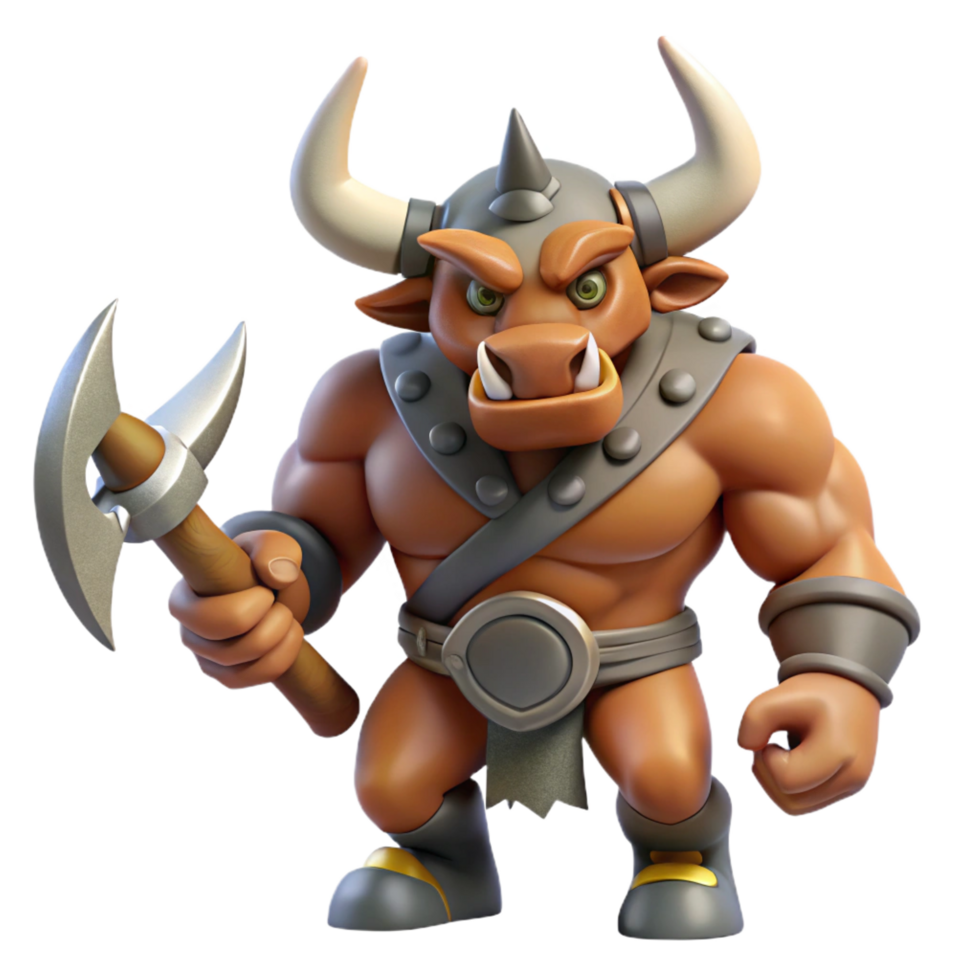 linda procurados uma temível Minotauro com uma machado de batalha. não fundo com transparente fundo. png