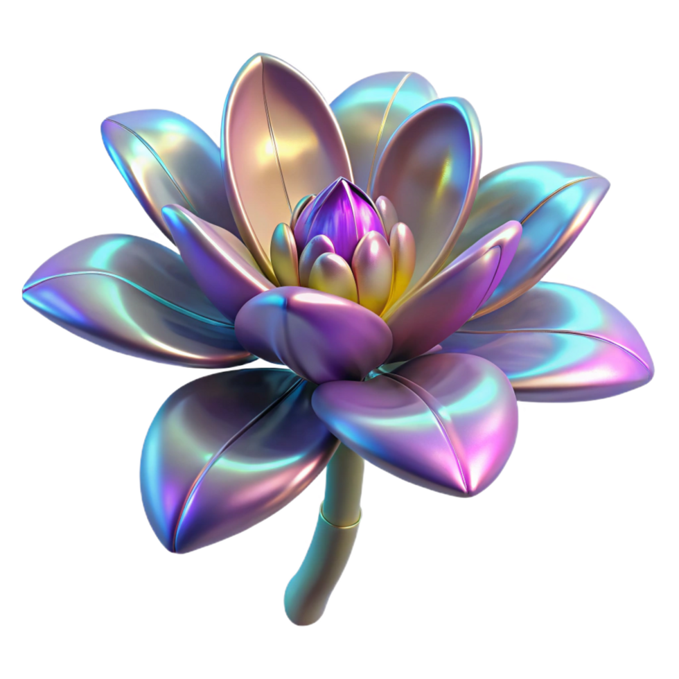 enchanting reflective art deco Bioengineered alien flower with iridescent petals NO BACKGROUND with Transparent Background. crisp png