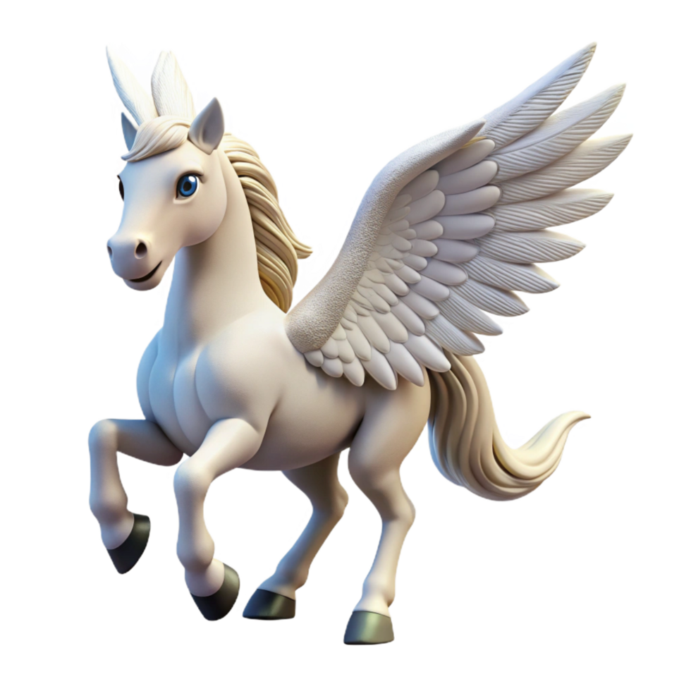 iconic bohemian A winged Pegasus, white horse with feathered wings, NO BACKGROUND with Transparent Background. high quality png
