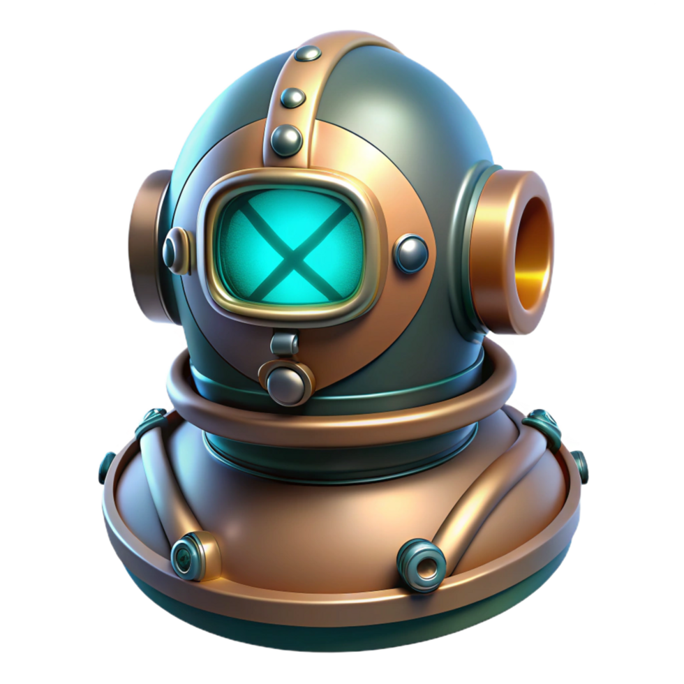 immaculate harmonious minimalist Futuristic diving suit helmet with integrated lights NO BACKGROUND with Transparent Background. handcrafted png