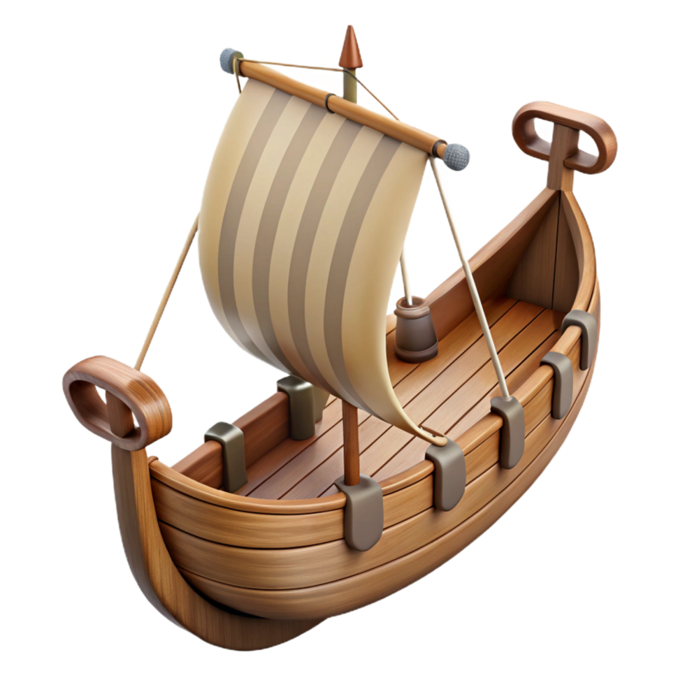 immaculate distinctive A Viking Longship, wooden warship with oars, NO BACKGROUND with Transparent Background. png